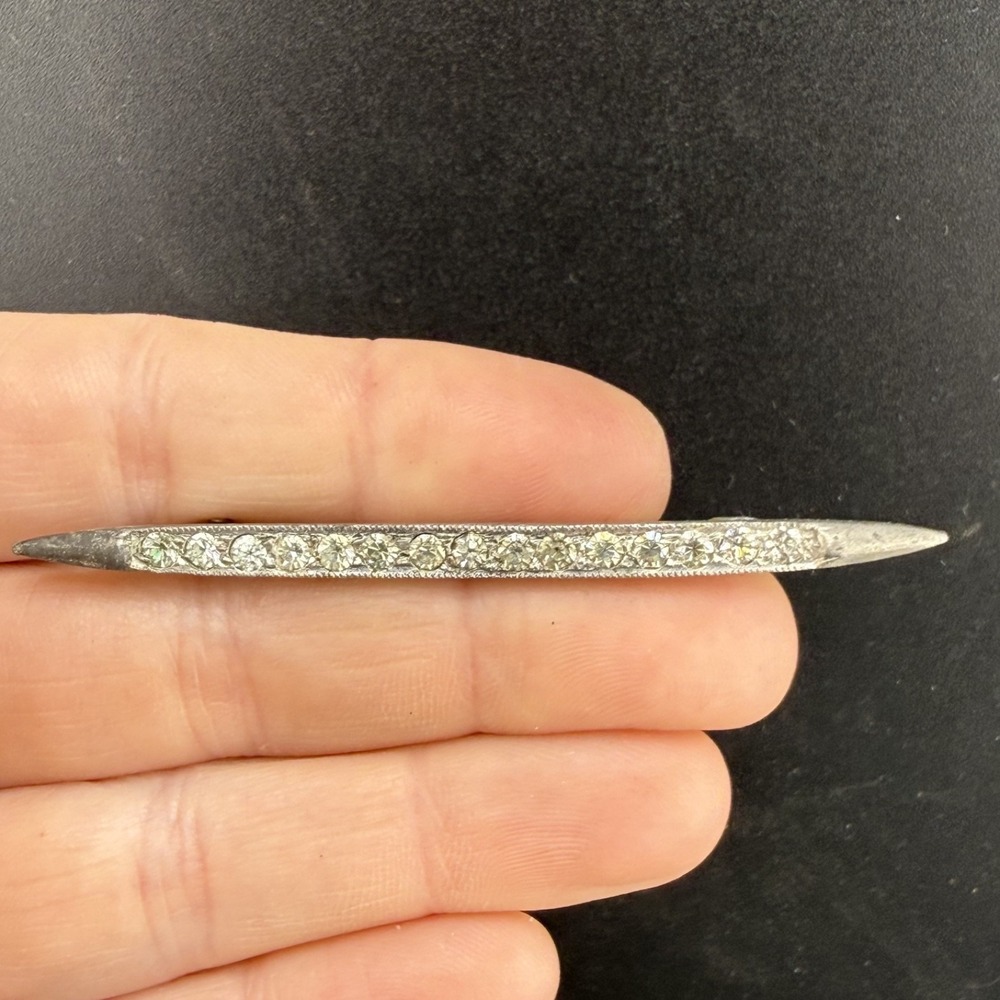 Vintage Estate Bar Brooch Silver Tone Rhinestone Bar Pin Beauty Theme
